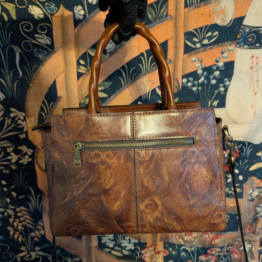 Patricia Nash Lola Top Handle Crossbody Bag Owl Print Brown Leather - Picture 3 of 7